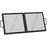 onlyfire Foldable Rectangular Heavy‑Duty Steel Fire Pit Cooking Grate | with Handles, X-Marks Design and Heat-Resistant Coating, for Outdoor Camping Cookware Outside Party - 32 X 15 Inch