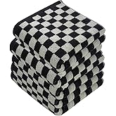 Stylifeo Cotton Hand Towels Set of 5 - Soft, Absorbent, and Decorative Checkered Design for Bathroom, Kitchen, Gym, and Spa and More,13 x 29 Inches,Black
