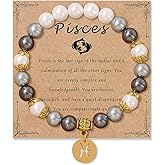 GLMOCM Zodiac Signs Spirit Bracelet Zodiac Bracelet for Women Men Adjustable 12 Constellation Bracelet White and Grey Pearl Beaded Stretch Bracelet Constellation Charm Bracelet Birthday Jewelry Gifts