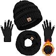 Warm Fleece Knit Winter Hat, Scarf & Touch Screen Gloves Set - Unisex Adult Winter Gifts