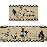 HSOWKDN Farmhouse Chicken Kitchen Rugs Sets of 2 Non Slip Washable, Rustic Kitchen Mats for Floor 2 Piece, Rooster Chicken Kitchen Decor