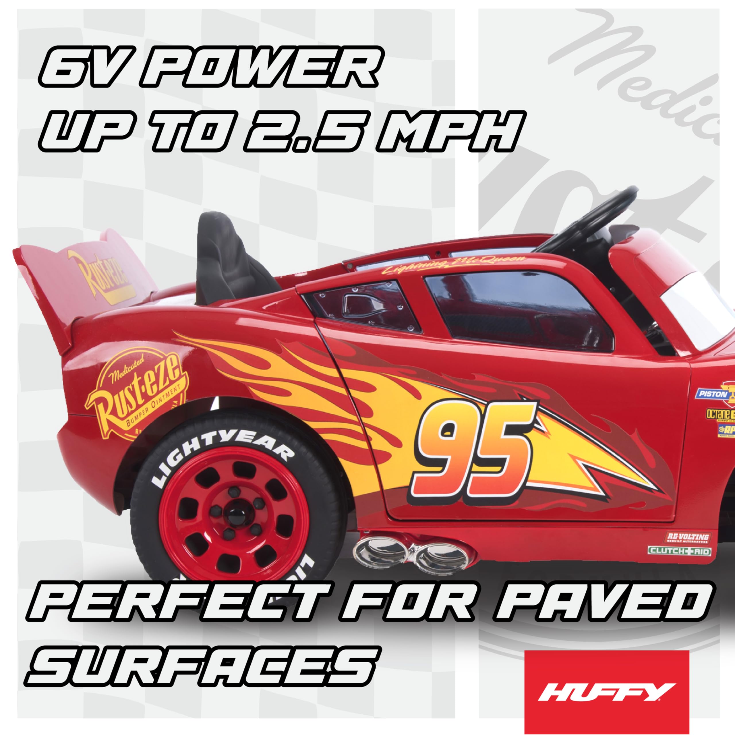 Huffy Lightning McQueen 6V Ride-On Toy Car with Headlights & Engine Sounds, Foot Pedal Drive, Up to 2.5 MPH, Ages 3–7