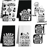 8 Pcs Farmhouse Kitchen Decor Accessories Set 4 Black White Kitchen Dish Towels 2 Oven Mitts 2 Pot Holders Kitchens Towels Pot Holders Oven Mitt Decor for Cooking Baking Housewarming Daughter Mom Gift