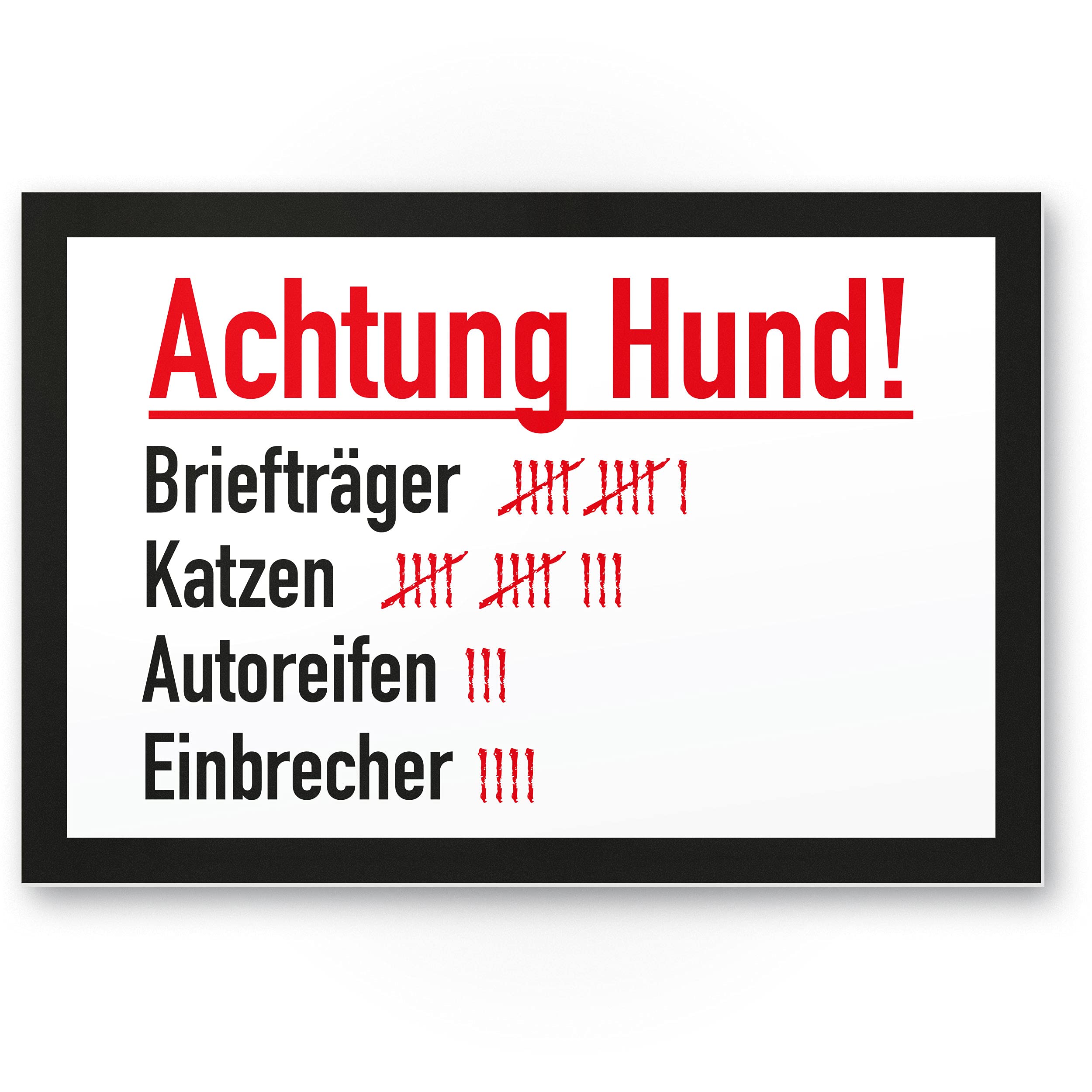 Caution Dog Barrel List Funny (White) - Dog Plastic Sign, Garden Gate / Garden Fence Door Sign, Warning Sign deterrence / Burglary Protection