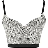 atokiss Women's Handmade Rhinestone Diamond Push up Bustier Crop Top Sexy Club Party Corset Bra