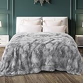 Exclusivo Mezcla Fuzzy Faux Fur Bed Blanket Twin Size, Reversible Shaggy Sherpa Fleece Tie Dyed Blankets, Fluffy Plush Warm Throws for Couch, Bed, 60X80 Inches, Dark Grey