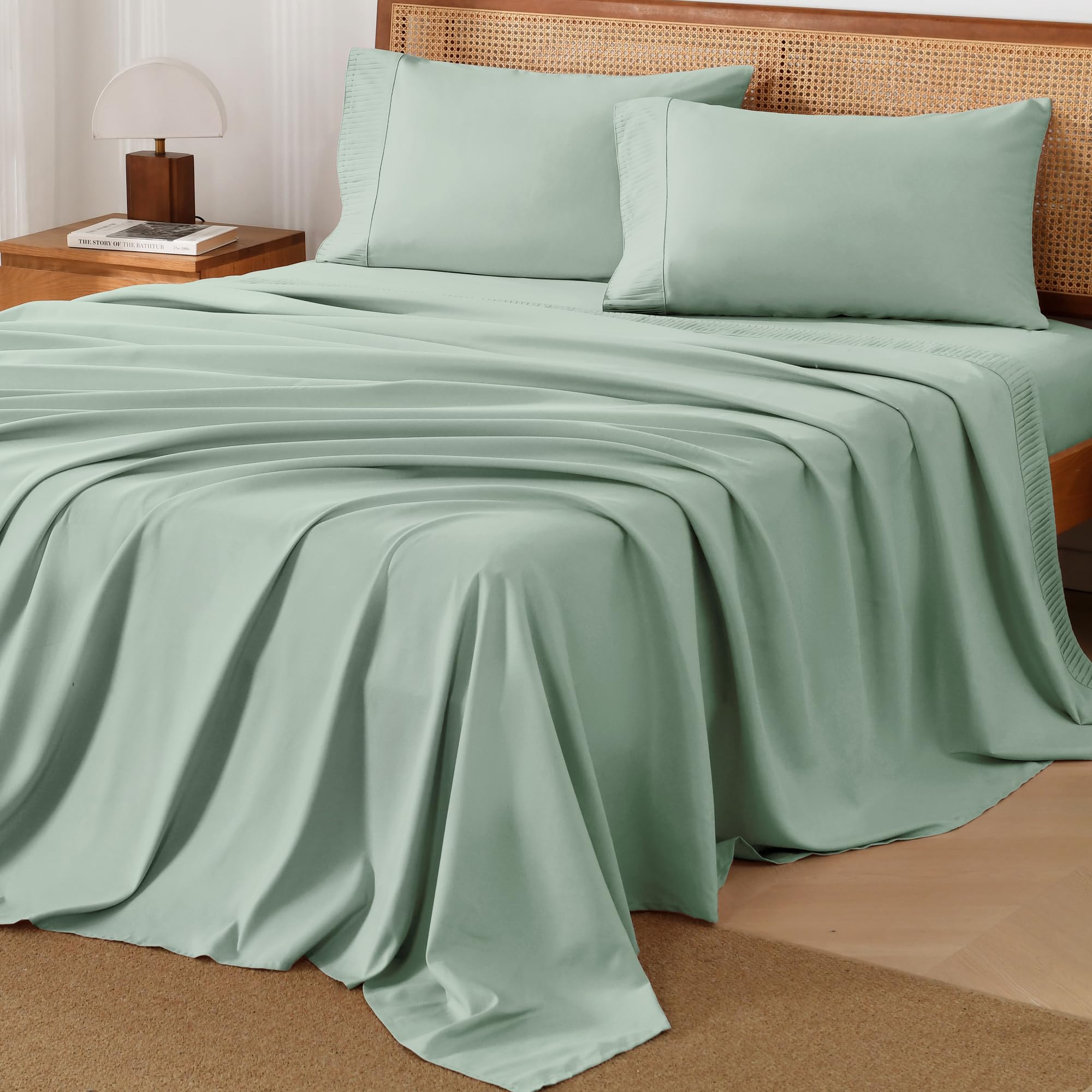 Andency Sage Green Sheets Full Set 4 Pieces, Super Soft Sheets for Full Size Bed, Microfiber Full Sheet Set, Deep Pocket Up to 16", Hotel Luxury Breathable & Cooling Bedding Sheets & Pillowcases