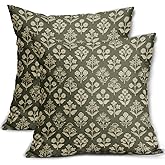 Olive Green Floral Block Print Pillow Covers 18x18 Inch Set of 2, Vintage Flower Pattern Decorative Throw Pillowcases Outdoor Farmhouse Cushion Covers Spring Summer Rustic Sofa Couch Bed Decor