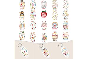 Wxiben UV DTF Wrap Stickers - 80 Sheets Teacher UV DTF Stickers for Motel Keychain Inspirational UVDTF Wraps School Classroom Waterproof Rub on Transfer Decals for Hotel Keychain Teacher Gifts