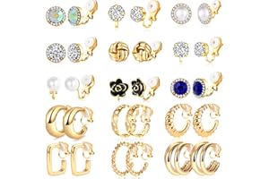 SONNYX 15 Pairs Clip On Earrings for Women Non Pierced Gold Sliver Cute Earrings Crystal Pearl Earrings Charming Fashion Chunky Hoop Earrings Set Hypoallergenic
