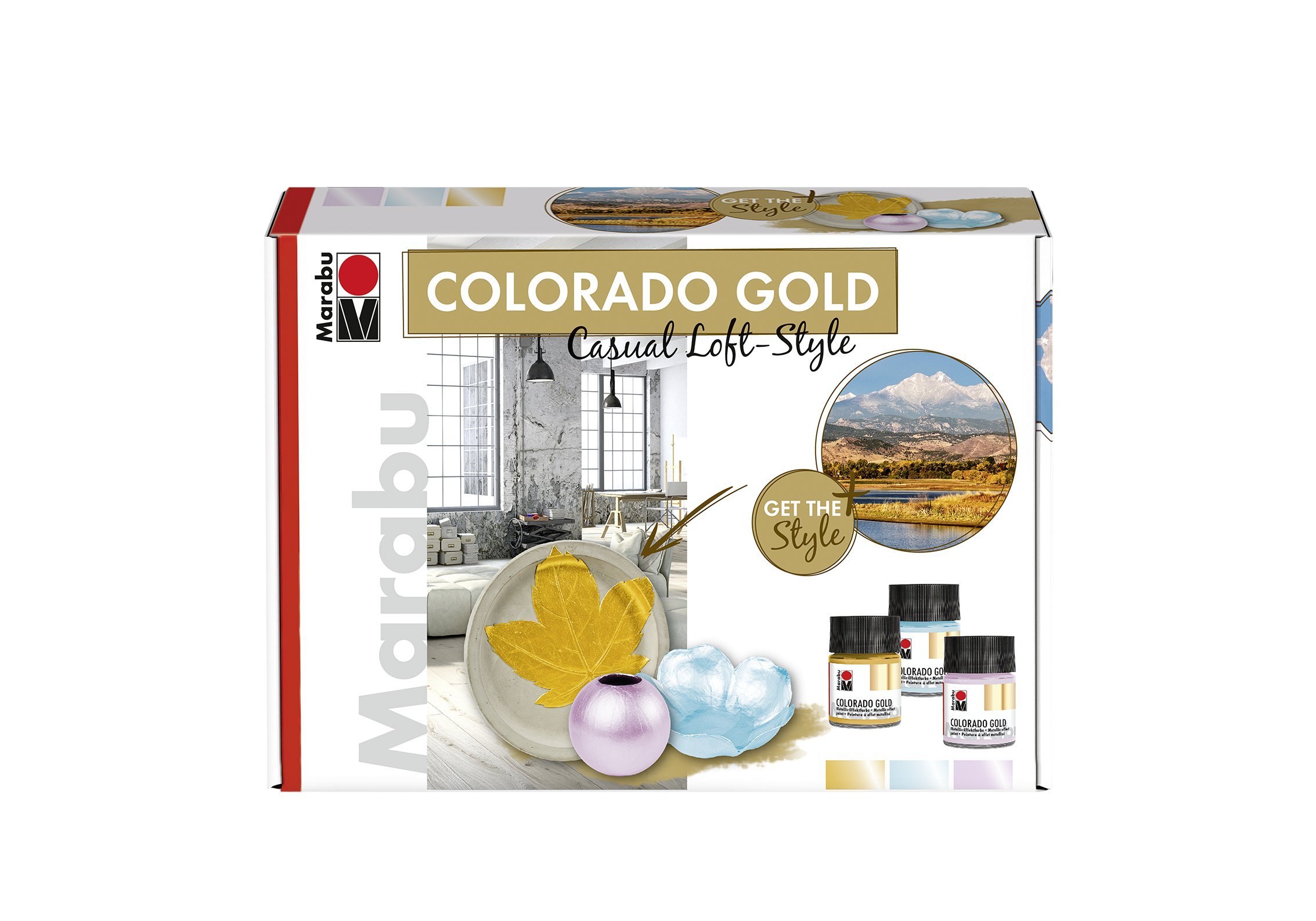 Marabu Colourado Gold Set Casual Loft-Style, Multicoloured, (756, 764, 784), Single Set, Art & Craft Kit For Home, Upcycling, Painting
