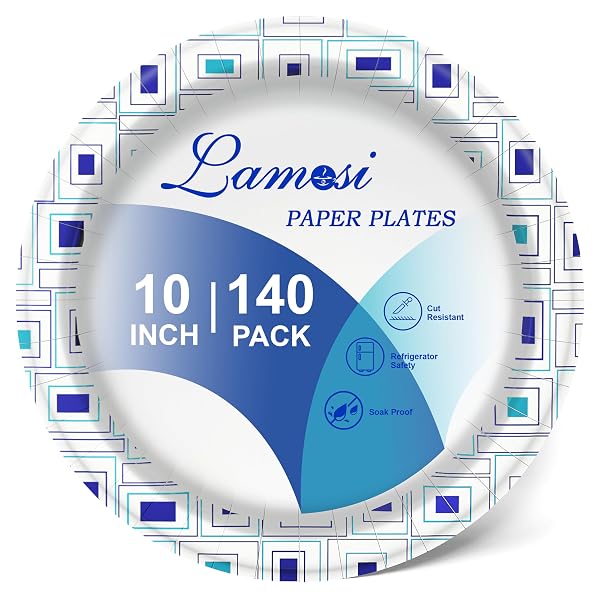 LAMOSI 10 INCH DISPOSABLE PAPER PLATES 140 PACK,...