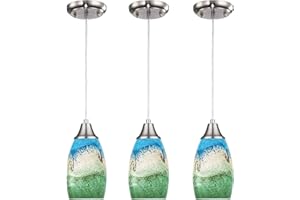 karyfine 3pack Mini Pendant Lights Kitchen Island Hand Blown Art Glass Hanging Ceiling Pendant Light Over Kitchen Sink Glass Pendant Light Shade for Coffee Bar,Dining Room,Stairs Multi Color