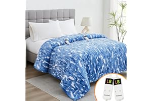 Guohaoi Electric Heater Blanket Queen Size with Dual Control 90"x 90",10 Speen Fast Heating - 1/2/4/6/8Hour Auto Off Faux Rabbit Fur/Sherpa Heater Blanket Over-Heated Protection - no Shedding.