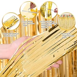 Gold Curtains for Party Decorations, 3 Pack 3.2ft x