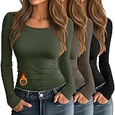 Neer 3 Pack Women's Thermal Shirts Long Sleeve Crew Neck Fleece Lined Undershirts Slim Fit Basic Tops Winter Base Layer