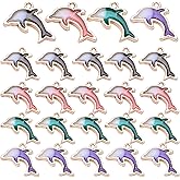 24pcs Double Sided Enamel Dolphin Pendants Fish Charms for DIY Earrings Necklace Bracelet Jewelry Crafts Making, 4 Colors