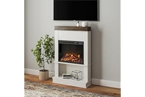 Ameriwood Home Mateo Electric Mantel Fireplace with Open Shelf, Ivory Oak Finish, Eco-Friendly Heating Technology