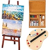 Skylety 3-Piece Dollhouse Painting Tool Accessories Set - Wooden Easel, Miniature Palette, Watercolor Box for Dolls