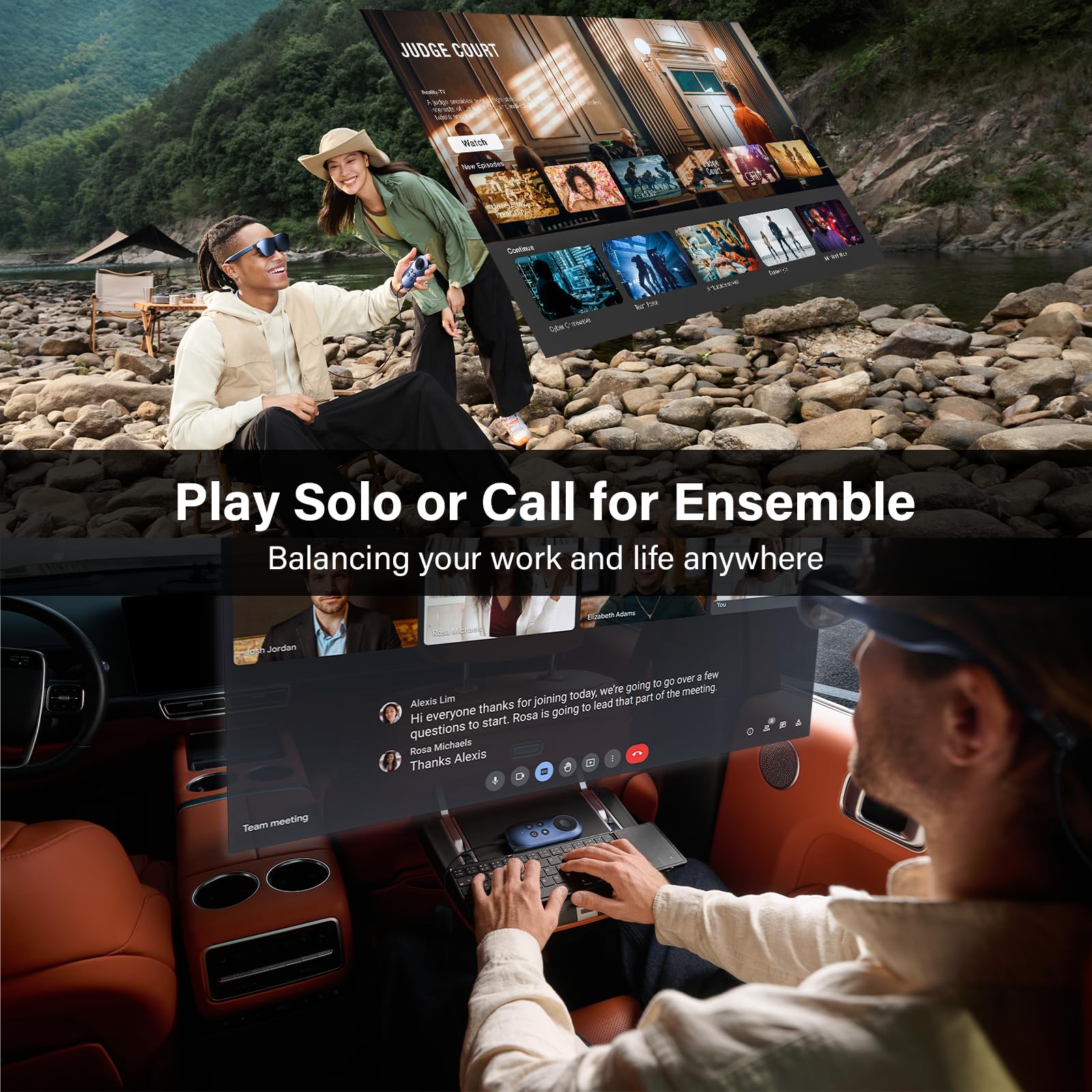 Rokid Joy Pack AR Glasses+Mini Hub+Anti-Slip, Play While Charging, Android TV Smart Glasses with 360