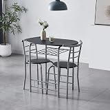 mcc direct Dining Table and Chairs Set Metal Wood Effect Barley Black view 2