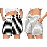 Vlazom Women's Cotton Pajama Shorts Comfy Sleep Shorts with Drawstring/Pockets Soft Breathable Sleepwear S-3XL(Pack of 2)
