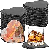 24 PCS Slate Drink Coasters Bulk,4 Inch Black Slate Stone Coasters for Office, Home Decor,Laser Engraving Blanks with Anti-Scratch Bottoms for Coffee Bar Kitchen Heart