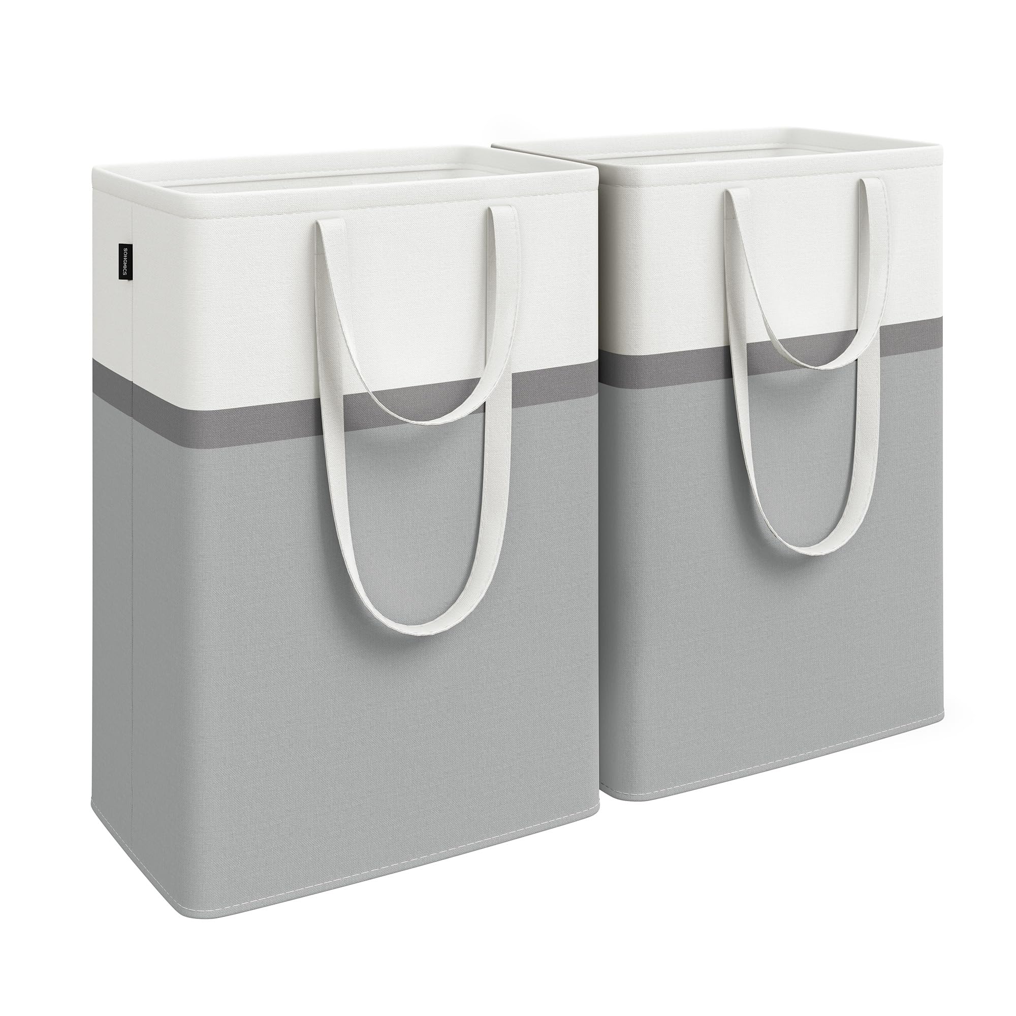 SONGMICS Set of 2 laundry basket, 75 L Washing Basket, Collapsible Laundry Bag Hamper with Short and Long Handles, Easy to Transport and Clean, Freestanding, for Bedroom, Bathroom, Dove Grey LCB208G02