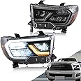 VLAND LED Headlights Compatible with Toyota Tundra 2007-2013/ Sequoia 2008-2021 w/Sequential Turn Signal, w/Diamond White DRL w/LED Reflection bowl Amber Reflector Black Trim Panel