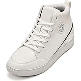 CALTO Men's Invisible Height Increasing Elevator Shoes - Off-White/White Sole Lace-up Corduroy Ankle Top Sneak-Boot - 2.6 Inches Taller - S4131 - Size 10 D(M) US