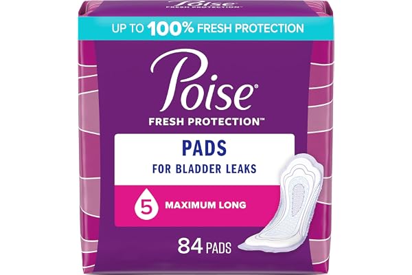 Poise Incontinence Pads for Women, Maximum Absorbency, Long, 84 Count (2 Packs of 42) (Packaging May Vary)