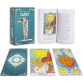 Borderless Tarot Cards, 78 Card Tarot Deck with Guidebook for Beginners | A complete full-size tarot deck with vivid borderless artwork, teal backs, and an English guidebook for first readings.