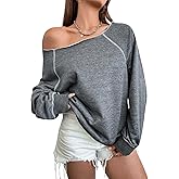 RoseSeek Women's Off The Shoulder Sweatshirts Long Sleeve Pullover Tops Trendy Y2k Fall Tops