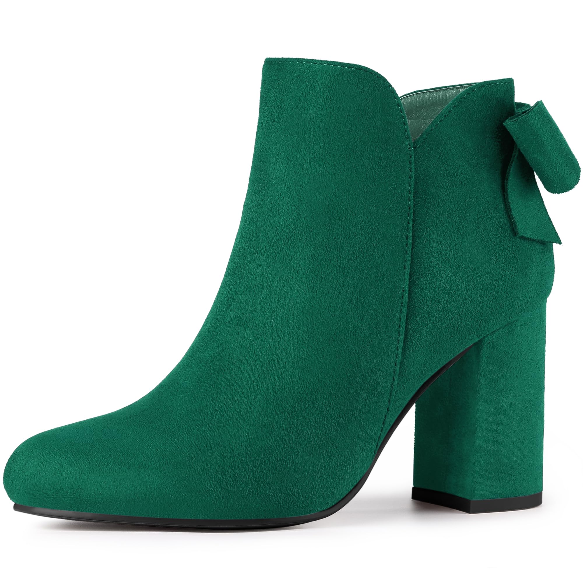 Photo 1 of Allegra K Women's Round Toe Bow Decor Chunky Heel Green Ankle Boots 10 M US