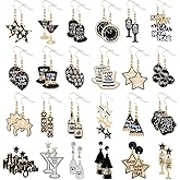 Remuuly 24 Pairs Happy New Year Earring for Women Champagne Bottle Glitter Star Hat Clock Dangle Earrings Holiday Jewelry Gifts for Festive Party Jewelry Gifts