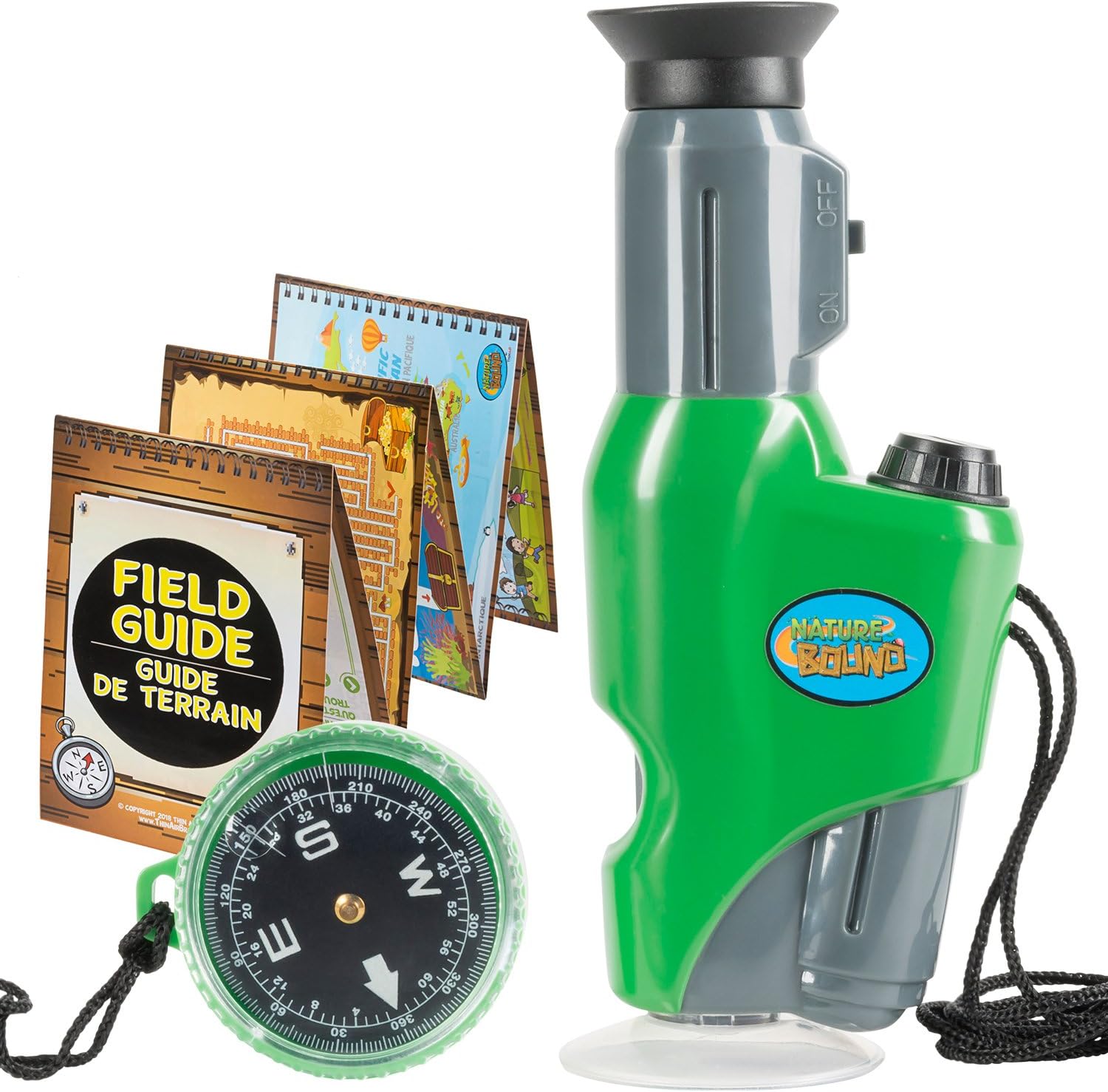 Nature Bound Toys Portable Field Microscope with Compass, for The Exploration of Nature, 6.5 Inches Tall, Built in Light, 40 X Magnification, Activity Field Guide Included
