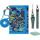 Choco Mocha Kids Wallets for Boys 4-6 6-8 8-10, Boys Wallet for Kids with Zippered Coin Pocket Dinosaur Wallet with Lanyard Gift Box 4 5 6 7 8 Year Old Boy Gifts, Navy Blue