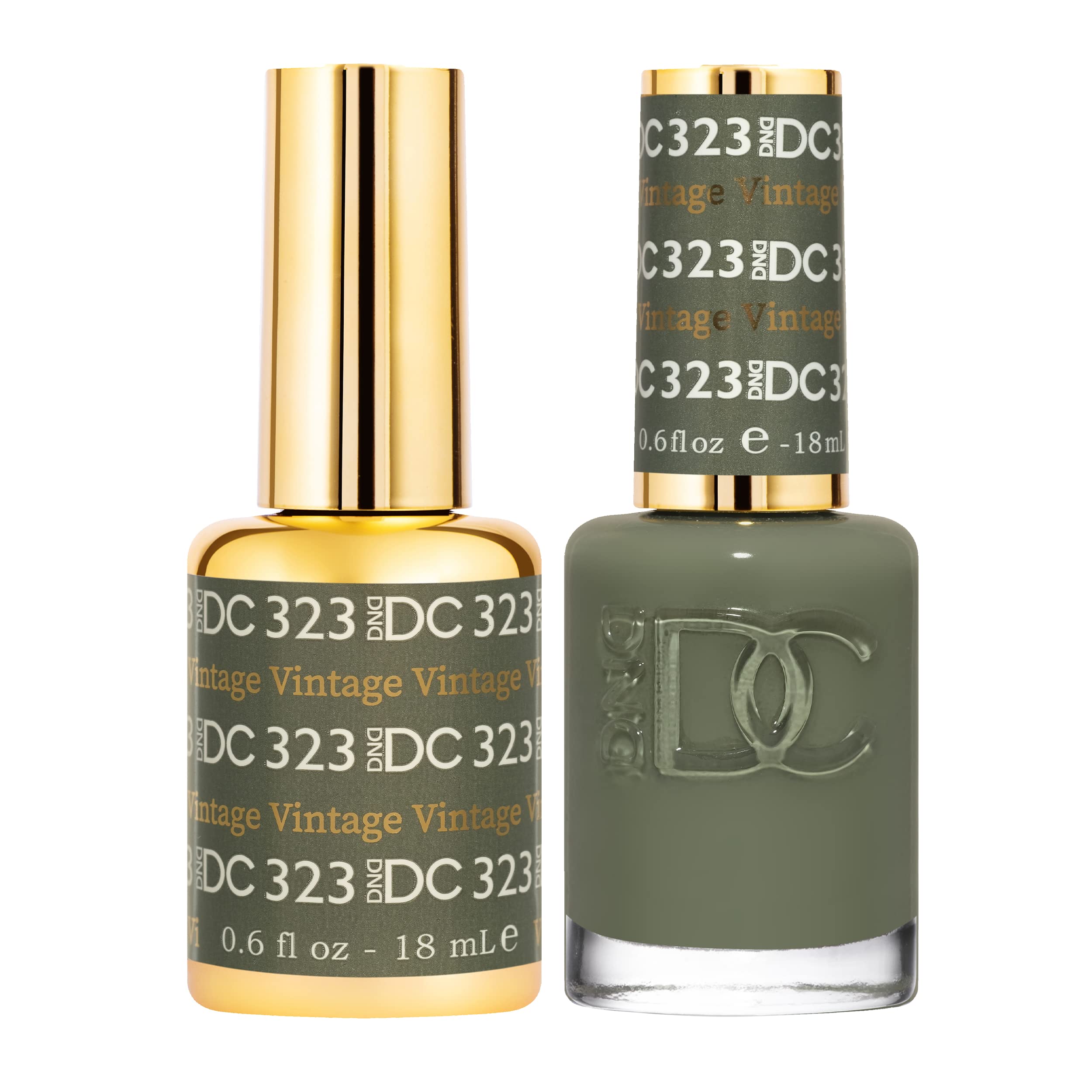 DND DC Gel Polish Set, Green Collection, UV/LED Gel Polish and Air Dry Nail Lacquer, Matching Chip-Free Polish Duo, 323 Vintage, 0.5 Fl Oz