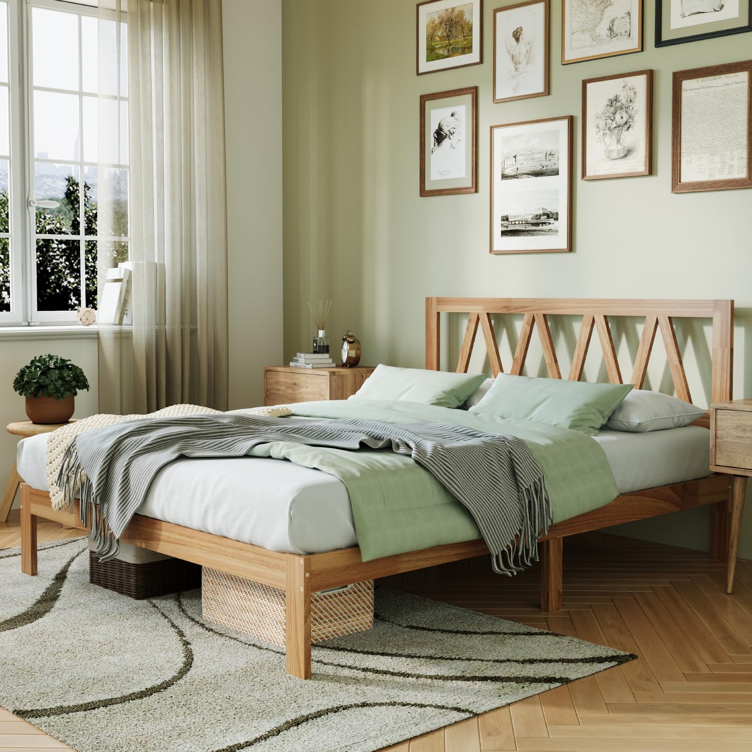 Photo 1 of ****MINOR SCRATCHES ON WOOD****Novilla Full Size Bed Frame Wood Bed Frames Full with 8.5 Inch Space Underneath, Full Size BedFrame with Headboard Solid Wood Bed Frame Foundation, No Box Spring Needed, Easy Assembly