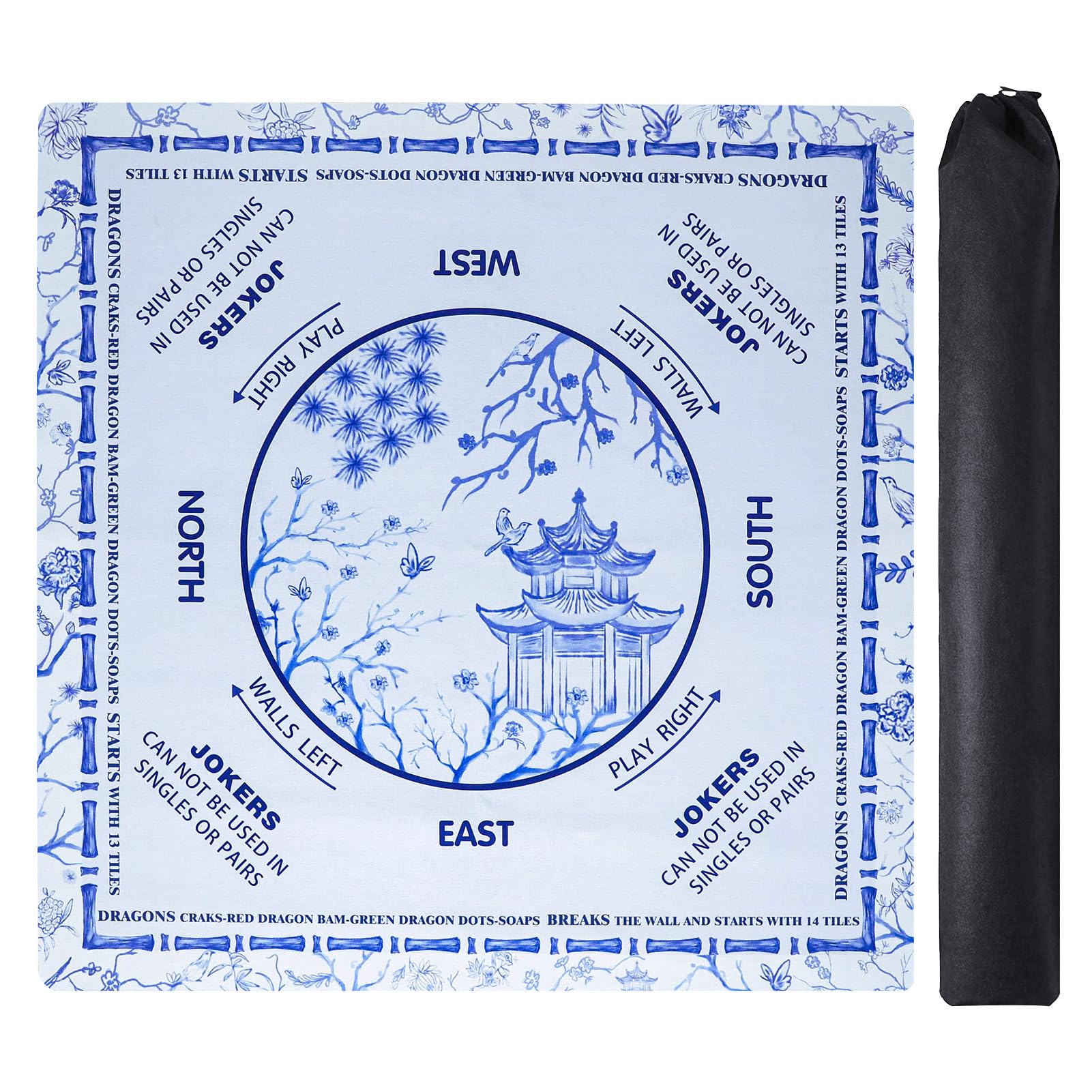 Photo 1 of Light Blue Mahjong Learning Mat (31.5” x 31.5”) with Black Carrying Bag, Anti-Slip, Noise-Reducing Mahjong Mat for Table