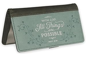 Christian Art Gifts Checkbook Cover for Women and Men - All Things Are Possible Christian Blue Wallet Faux Leather Christian Checkbook Cover for Duplicate Checks, Cards & Pen Loop - Mathew 19:26