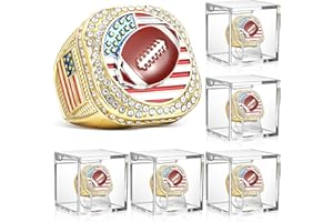 Landical 6 Set Baseball Football Soccer Championship Ring with Display Case and Stand Holder Championship Ring Case Acrylic Display Box and Holder Champion Trophy Rings for League Winner