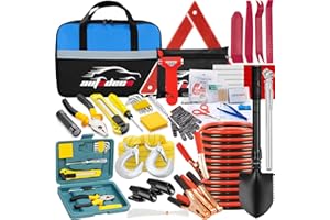 AUTODECO Car Emergency Roadside Kit Safety Assistance Kit for Vehicle with Shovel Jumper Cable First Aid Kit