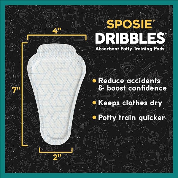 SPOSIE DRIBBLES – TURN ANY UNDERWEAR INTO POTTY TRAINING UNDERWEAR | TRAINING PADS REDUCE MESSES AND LAUNDRY | A FASTER CLEANER EASIER SOLUTION | USE WITH TOILETS, SEATS, CHARTS, AND STICKERS | 28CT