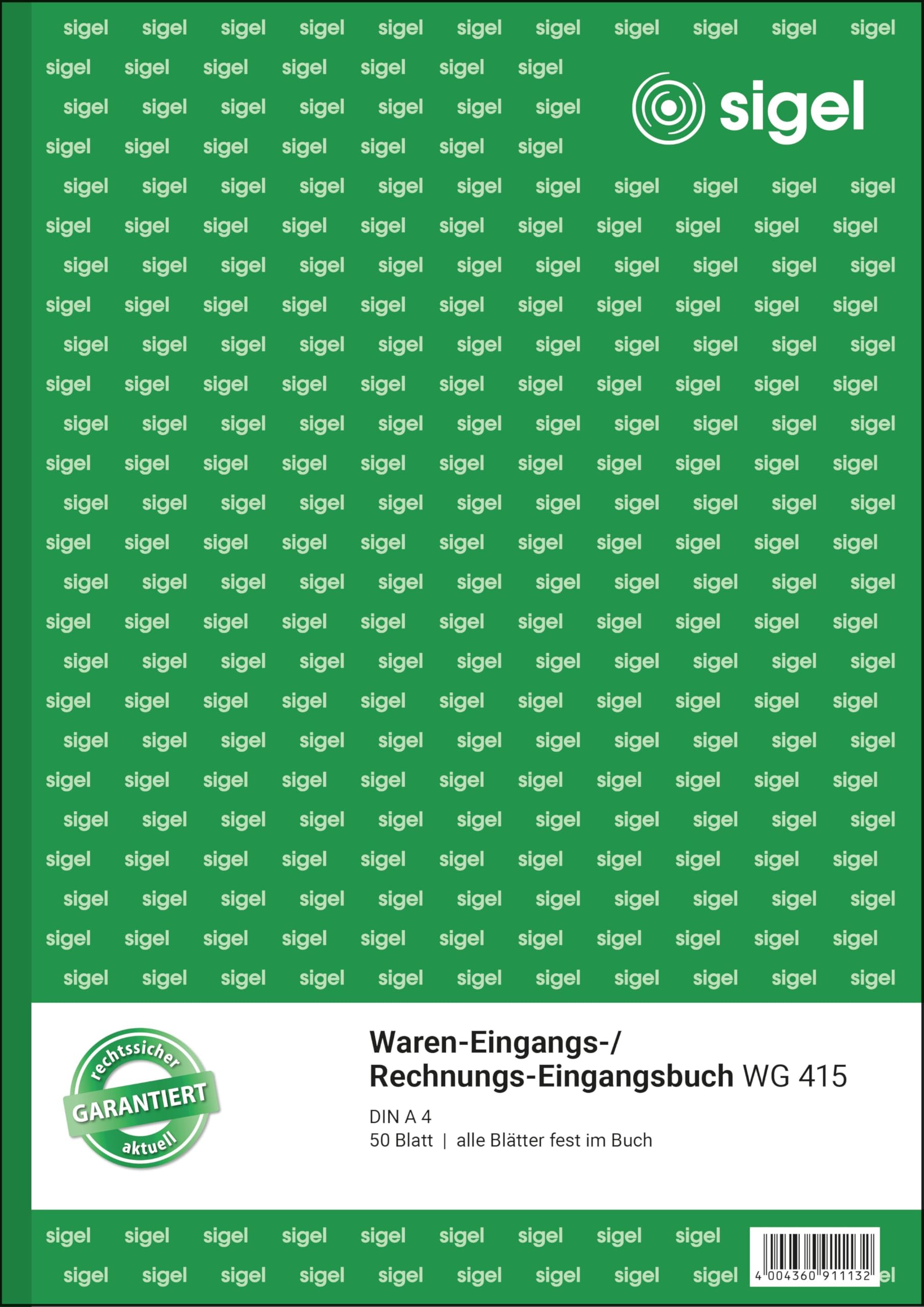 Sigel WG415 Incoming Goods/Invoices Book All Pages Fixed in The Book A4 50 Pages