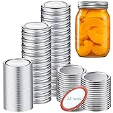48 Pcs/24 Set Canning Lids and Rings, 86MM Wide Mouth Mason Jar Lids and Bands Leakproof Split Type Canning Jar Caps with Sil