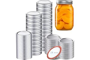 48 Pcs/24 Set Canning Lids and Rings, 86MM Wide Mouth Mason Jar Lids and Bands Leakproof Split Type Canning Jar Caps with Sil