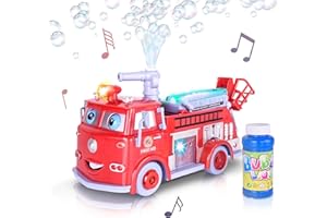 ArtCreativity Bubble Blowing Fire Engine Toy Truck for Kids - Awesome Light Up LED and Siren Effects - Bubble Solution with Funnel Included - Best Birthday Gift for Boys and Girls 5+