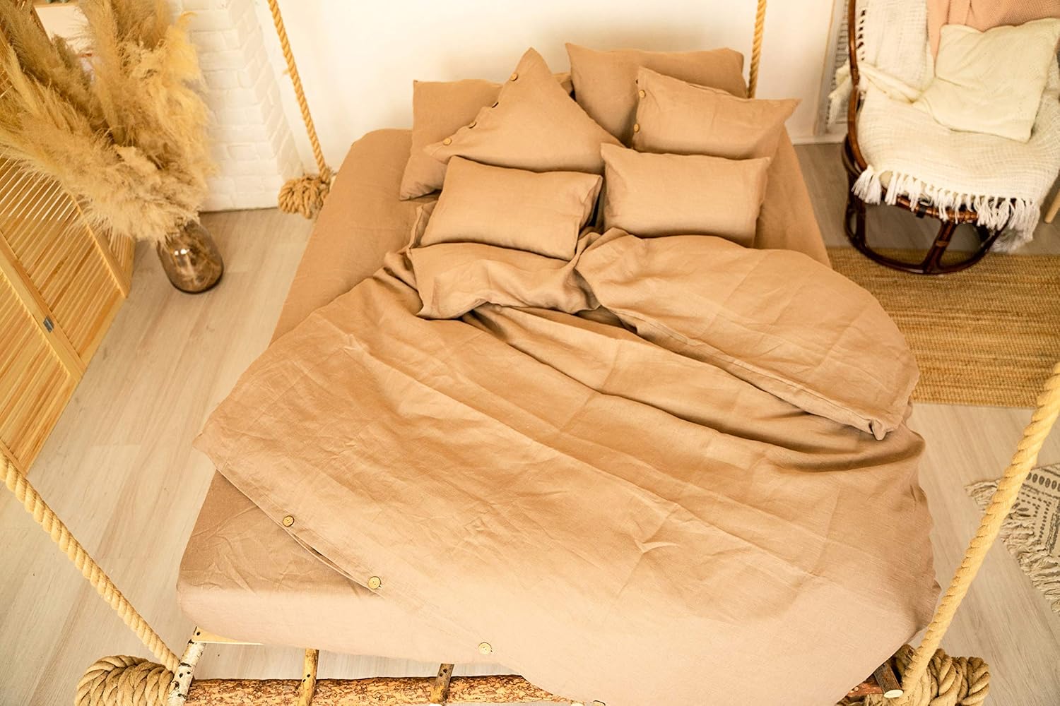 Flax bed linen, linen bedding set, beige duvet cover