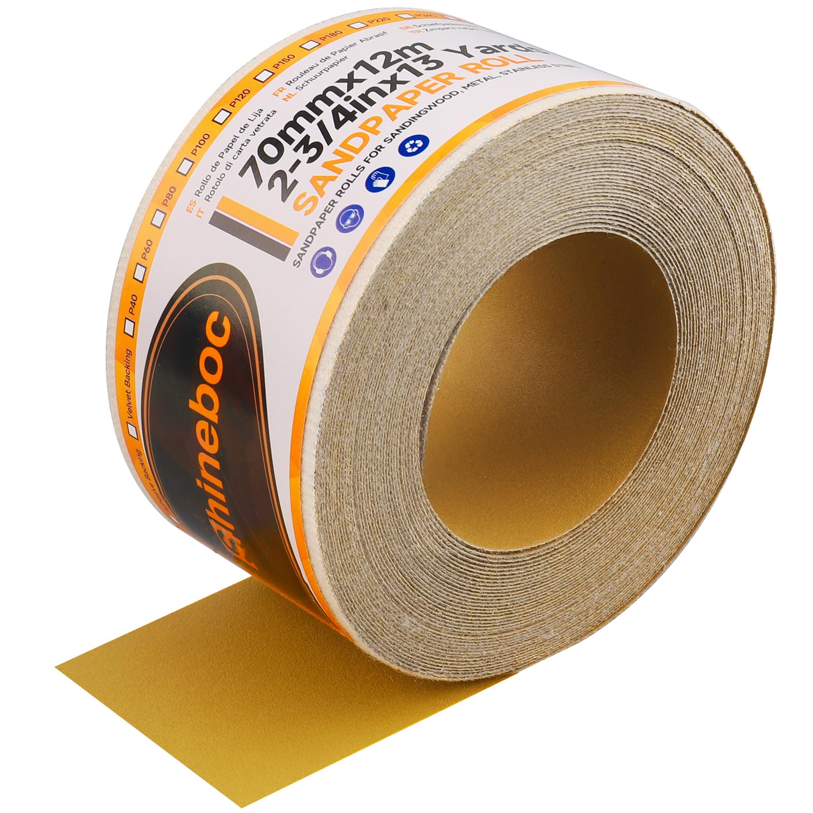 Shineboc 12m x 70mm Hook and Loop Sandpaper Roll, Aluminium Oxide Abrasive Sanding Paper for Sanding, Polishing and Rust Removal, 180 Grit